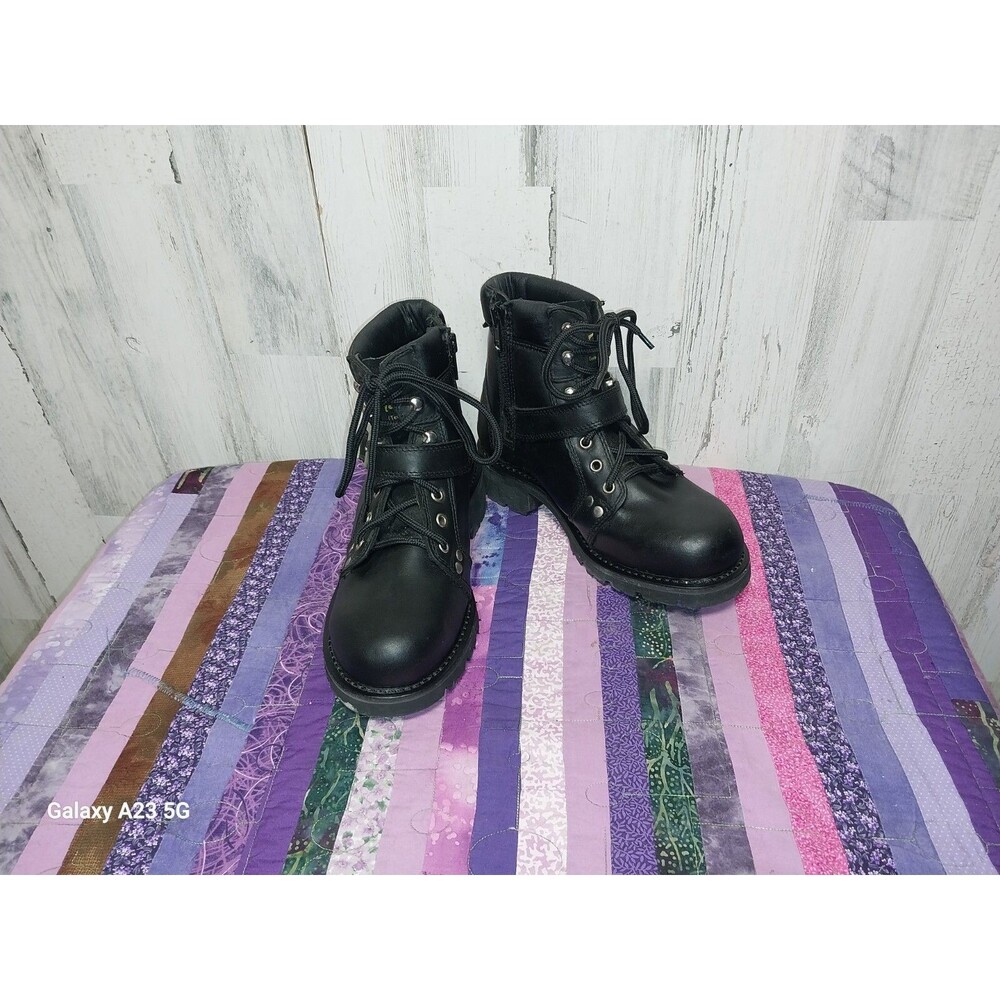 AdTec Womens Sz 6 Motorcycle Zipper Boot 6in Biker Leather Boots Shoe Black 8143